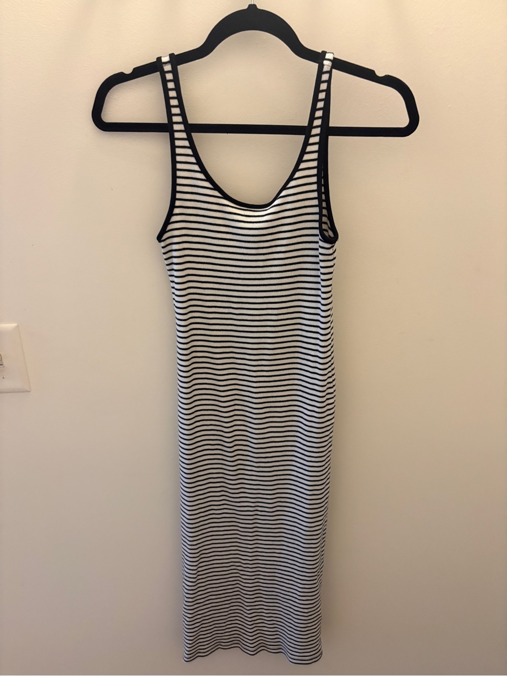 H&M Black & White Striped Ribbed Midi Tank Dress